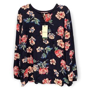NEW Joules Blouse Womens 8 Blue Pink Floral Pullover England Cottage